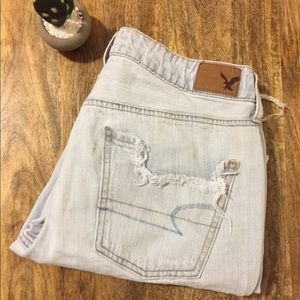 American Eagle highly distressed Tomgirl jeans